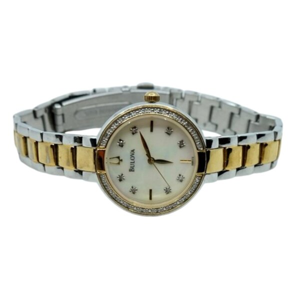 BULOVA~98r172~Diamond Watch~SPARKLY LADIES' STAINLESS STEEL & ROSE-GOLD - Picture 1 of 4